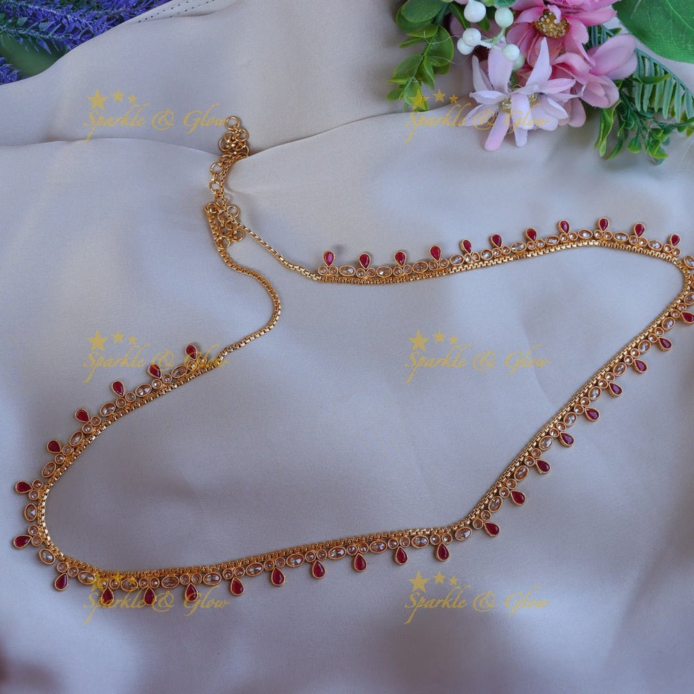 Stunning CZ stone thin hip chain - Pearl - Sparkle and Glow - Pink - 