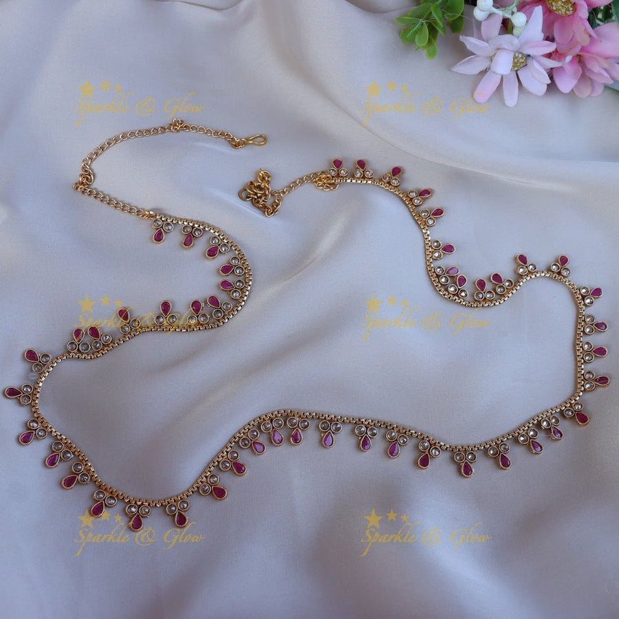 Beautiful CZ stones thin hip chain - White - Sparkle and Glow - Pink - 