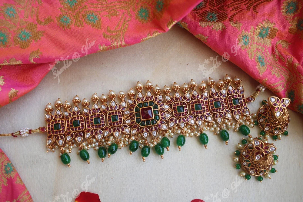 Statement kemp stones non idol gutta pusalu choker - Pink - Sparkle and Glow