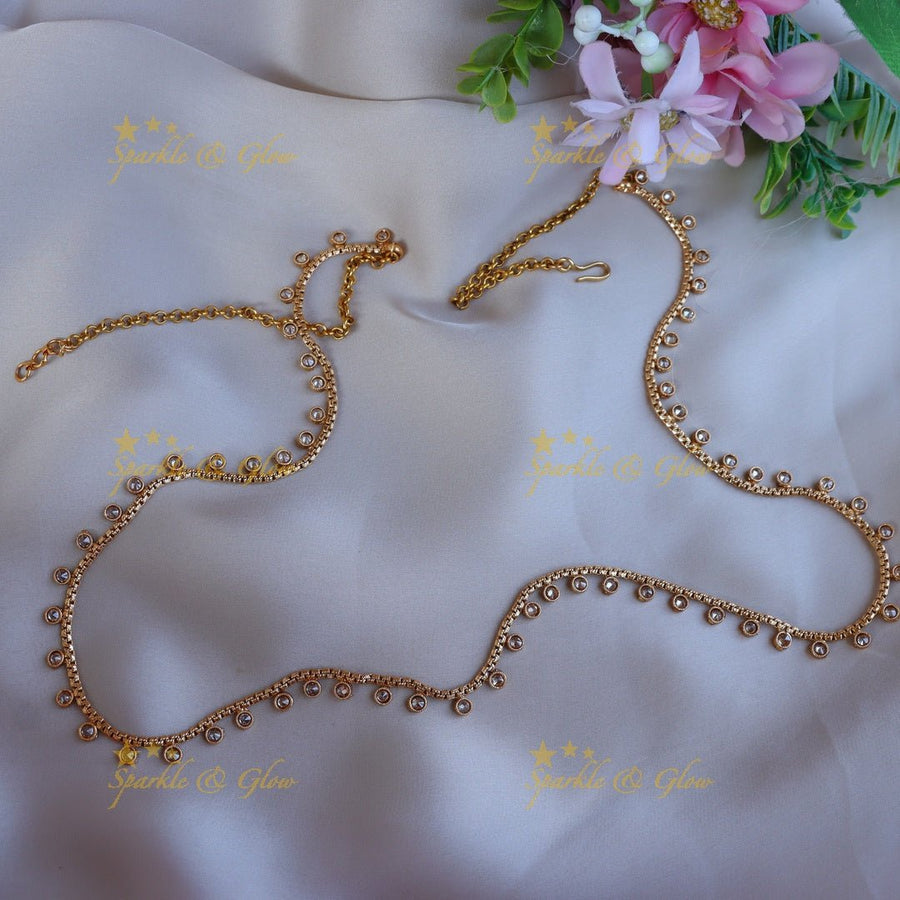 Simple and elegant CZ stone thin hip chain - Sparkle and Glow - 