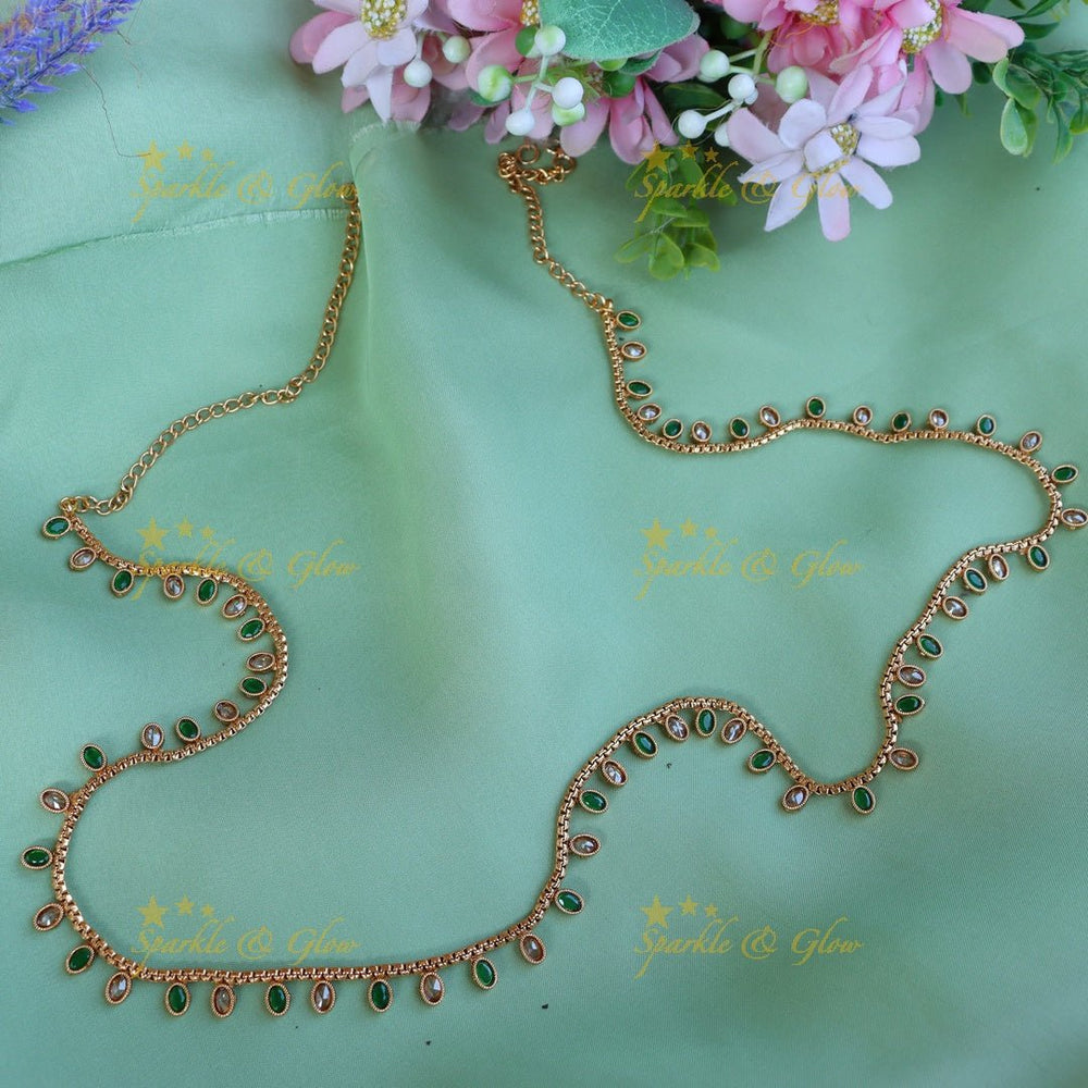 Stunning oval shape CZ stone thin hip chain - Green - Sparkle and Glow - Green - 