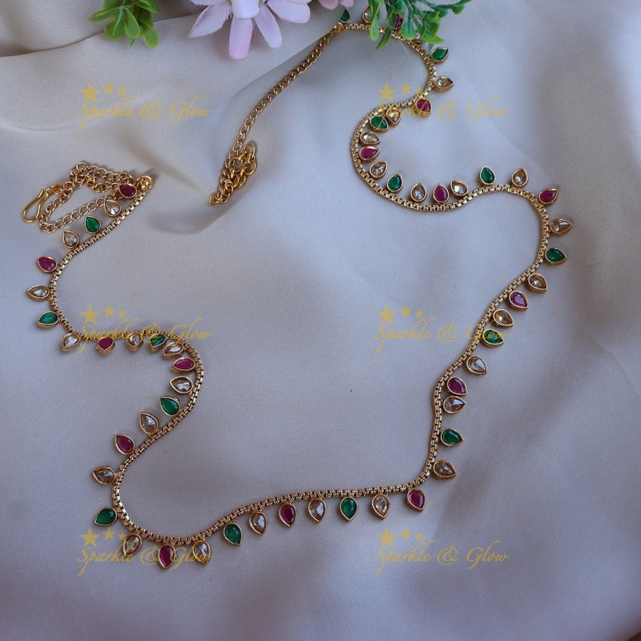 Pretty multi colour CZ stones leaf design hip chain - Sparkle and Glow - 