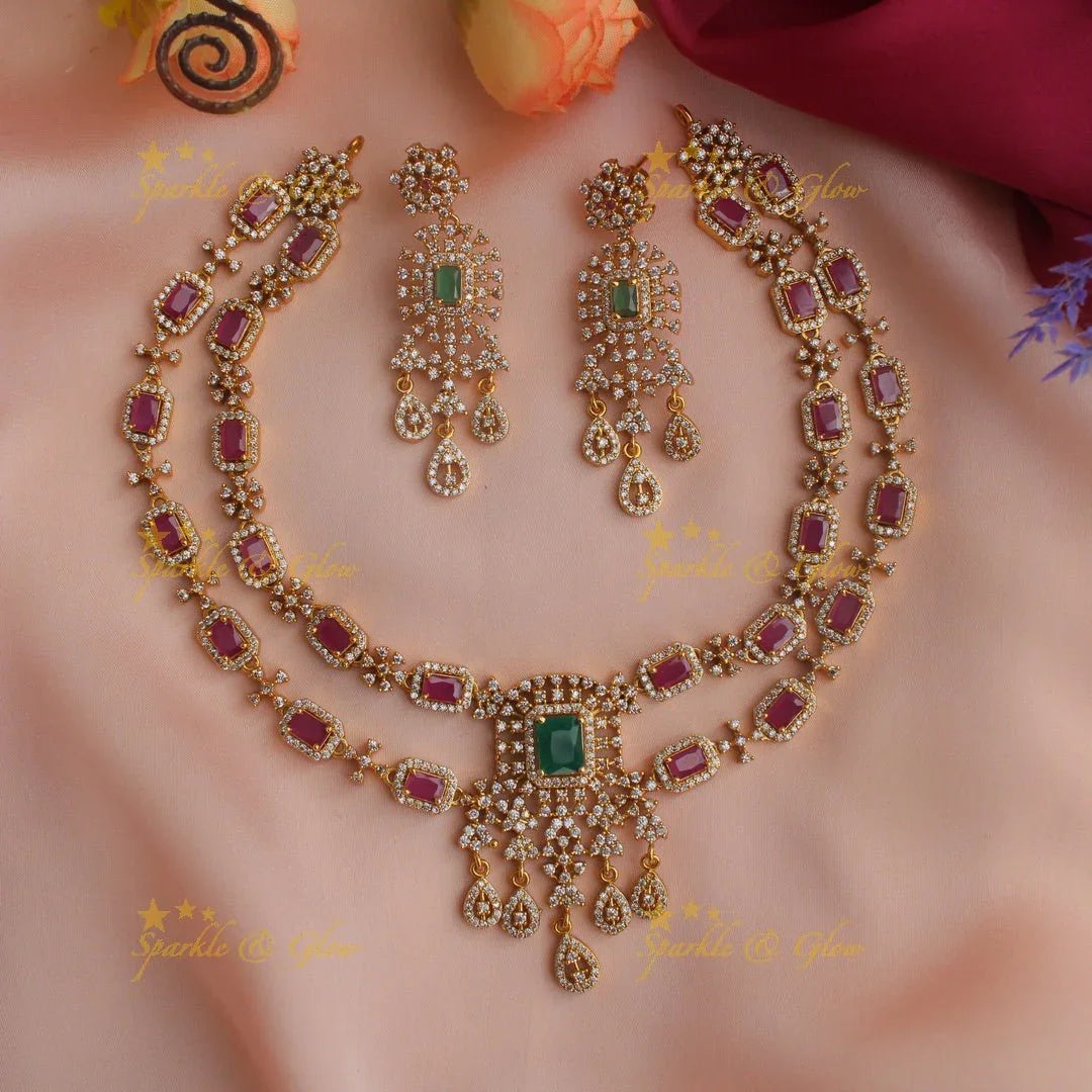 Simple and elegant multi colour CZ stone short necklace - Sparkle and Glow