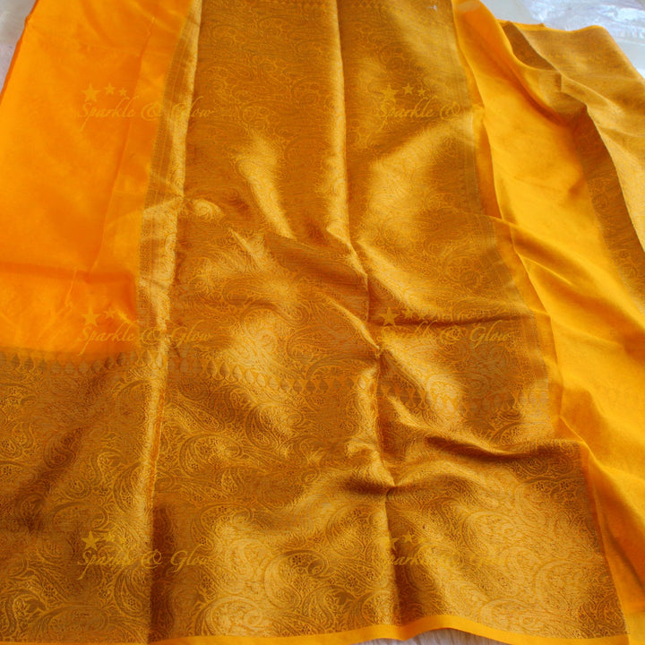 Simple and elegant yellow colour banarasi silk saree with blouse piece