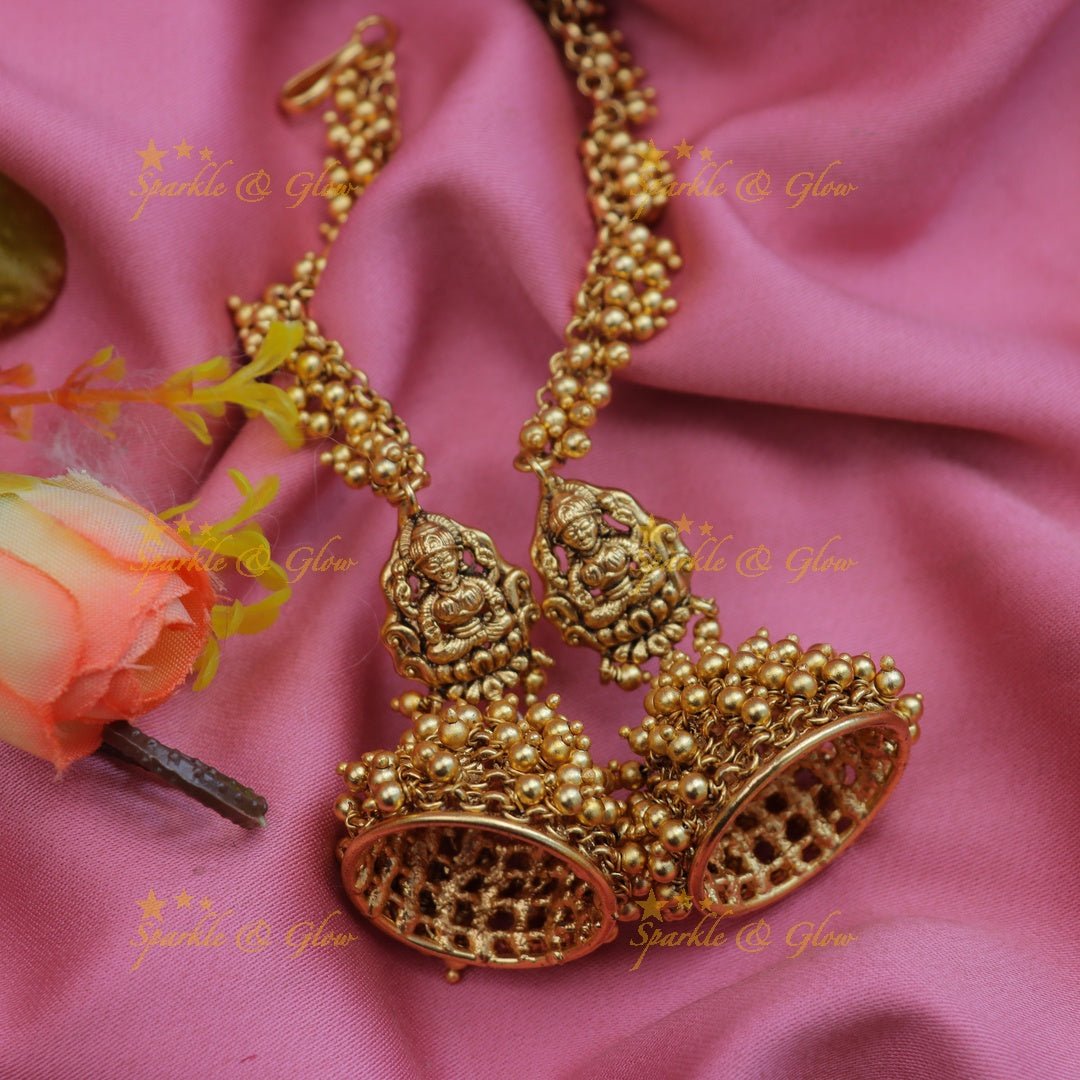 Grand lakshmi design jhumukas with earchain - Sparkle and Glow - 