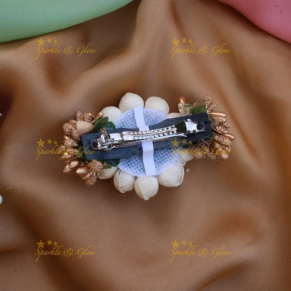 Beautiful Round Floral Leaf design Hairclip with Glitter - Sparkle and Glow