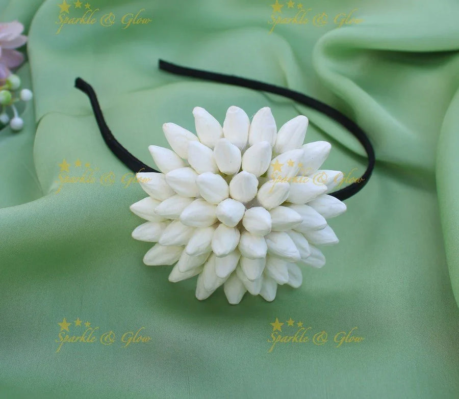 Beautiful Big Jasmine Real look alike adjustable Hairband - Sparkle and Glow