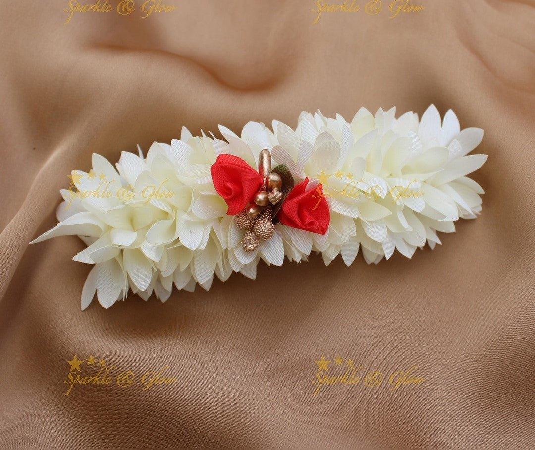 Elegant Ribban Floral design wide Hairclip with rose and glitter - Sparkle and Glow