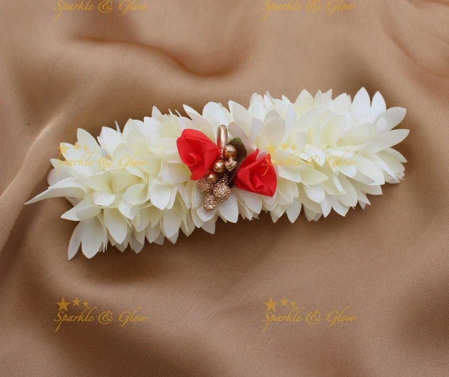 Elegant Ribban Floral design wide Hairclip with rose and glitter - Sparkle and Glow