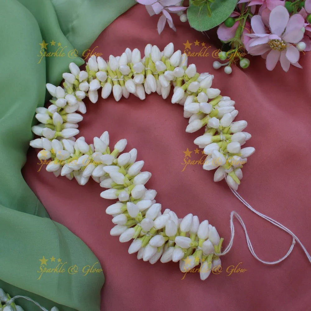 Real Jasmine Malli Mogra look alike Small Bud String Strand, Gajra- 1 Mulam - Sparkle and Glow