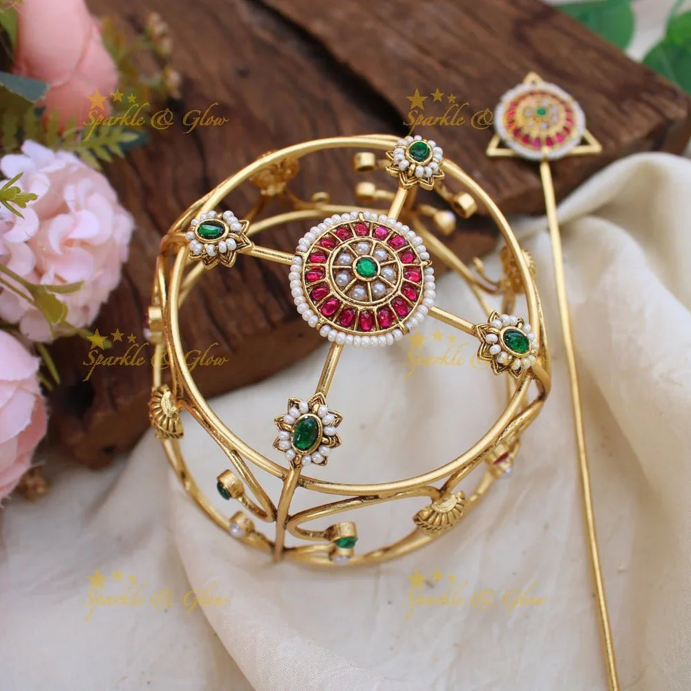 Grand gold alike Kemp Floral Hair Bun Holder - Sparkle and Glow