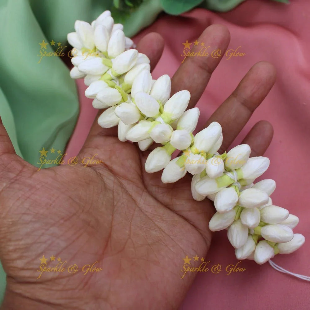 Real Jasmine Malli Mogra look alike Big Bud String Strand, Gajra- Half Mulam - Sparkle and Glow