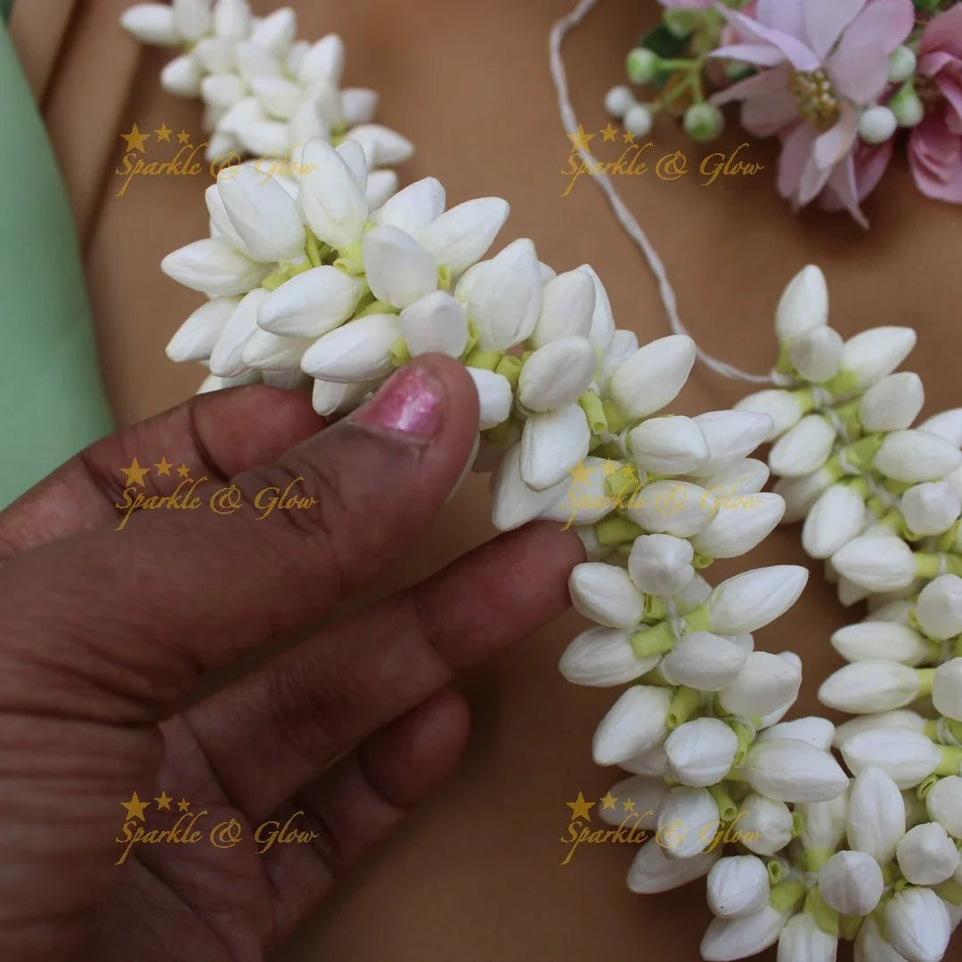 Real Jasmine Malli Mogra look alike Big Bud String Strand, Gajra- 1 Mulam - Sparkle and Glow
