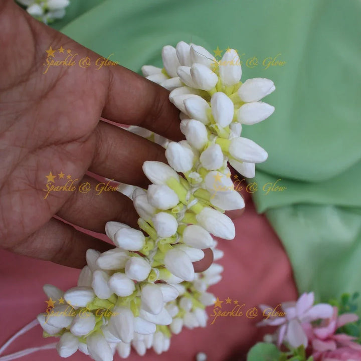 Real Jasmine Malli Mogra look alike Big Bud String Strand, Gajra- 1 Mulam - Sparkle and Glow