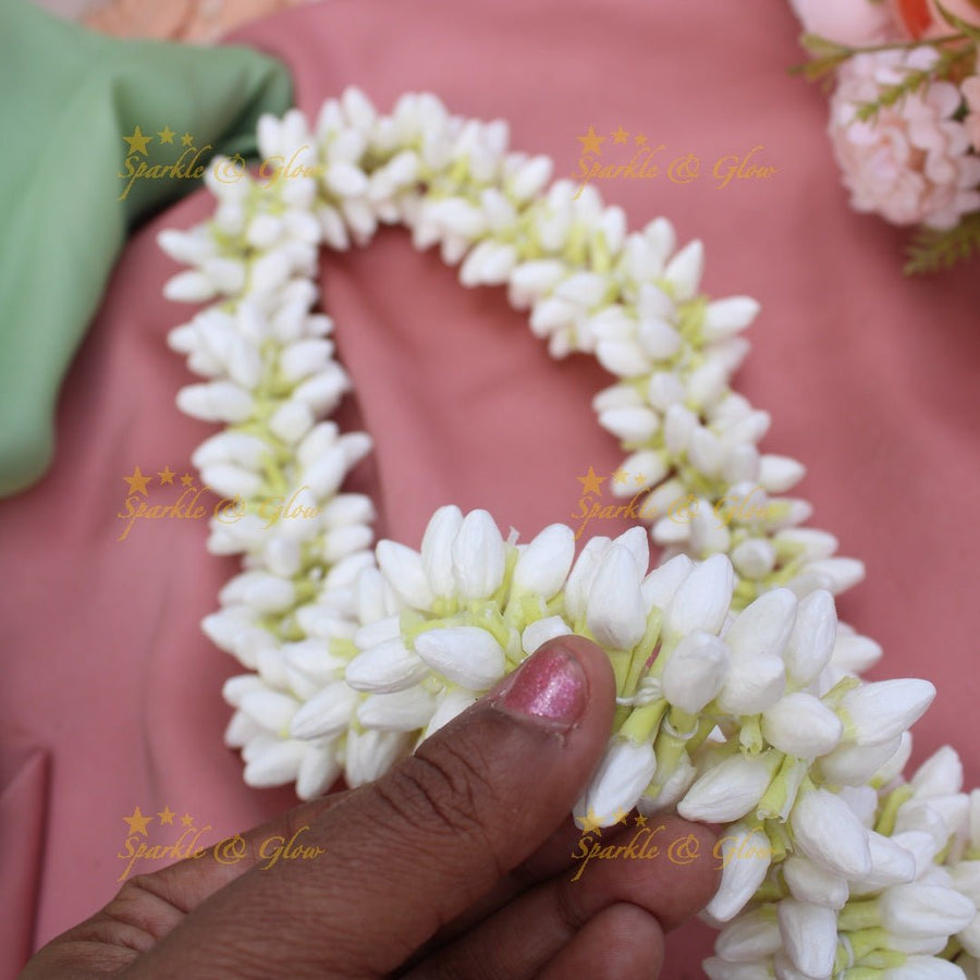Real Jasmine Malli Mogra look alike Big Bud String Strand, Gajra - 2 Mulam - Sparkle and Glow - 