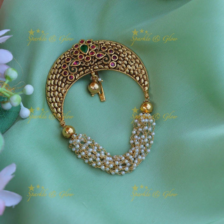 Beautiful half moon shaped pink and green stone hair pin - Sparkle and Glow