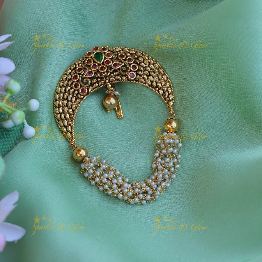 Beautiful half moon shaped pink and green stone hair pin - Sparkle and Glow