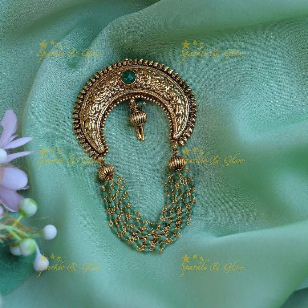 Gorgeous half moon shaped green beads hair pin - Green - Sparkle and Glow