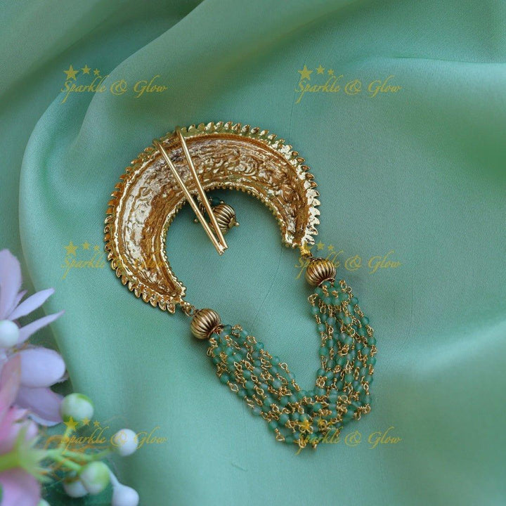 Gorgeous half moon shaped green beads hair pin - Green - Sparkle and Glow