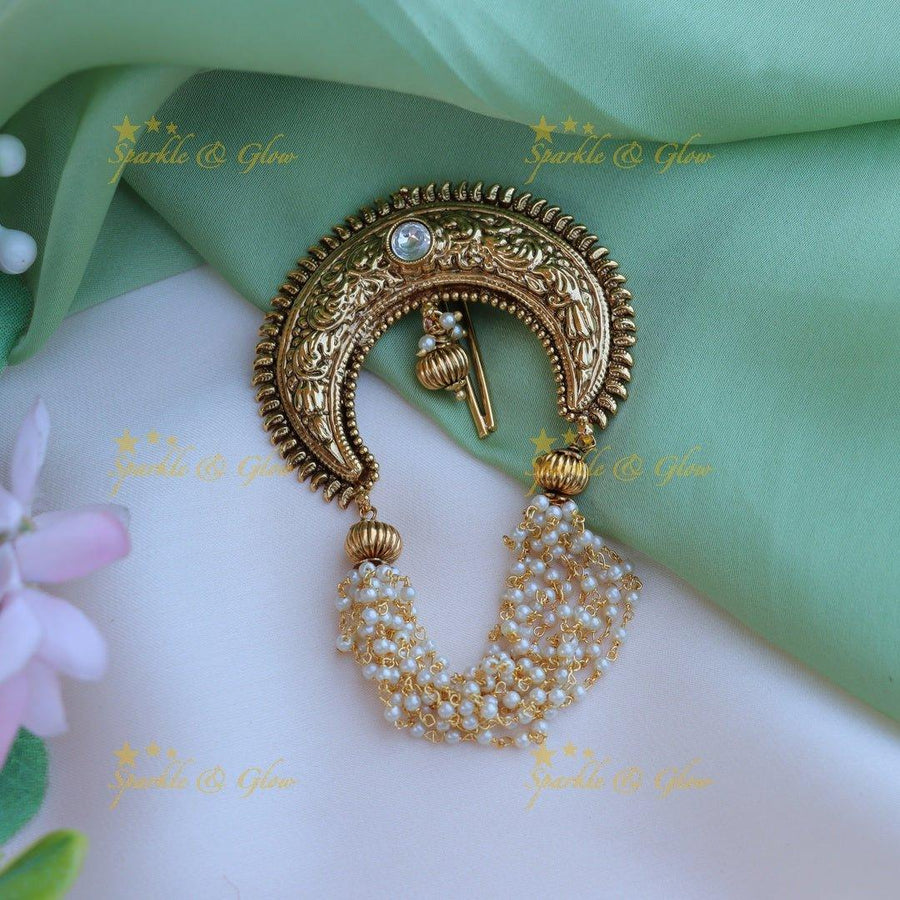 Gorgeous half moon shaped pearl hair pin - White - Sparkle and Glow