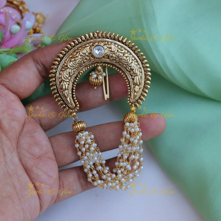 Gorgeous half moon shaped pearl hair pin - White - Sparkle and Glow