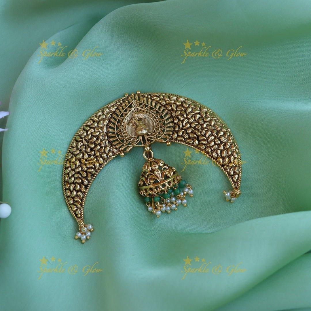 Beautiful half moon shaped pink and green stone hair pin - Sparkle and Glow