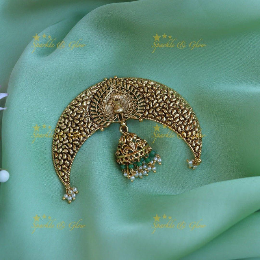 Beautiful half moon shaped pink and green stone hair pin - Sparkle and Glow