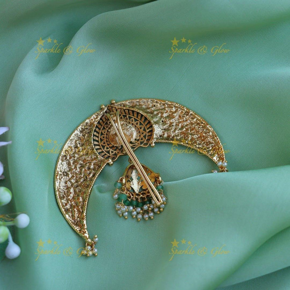 Beautiful half moon shaped pink and green stone hair pin - Sparkle and Glow
