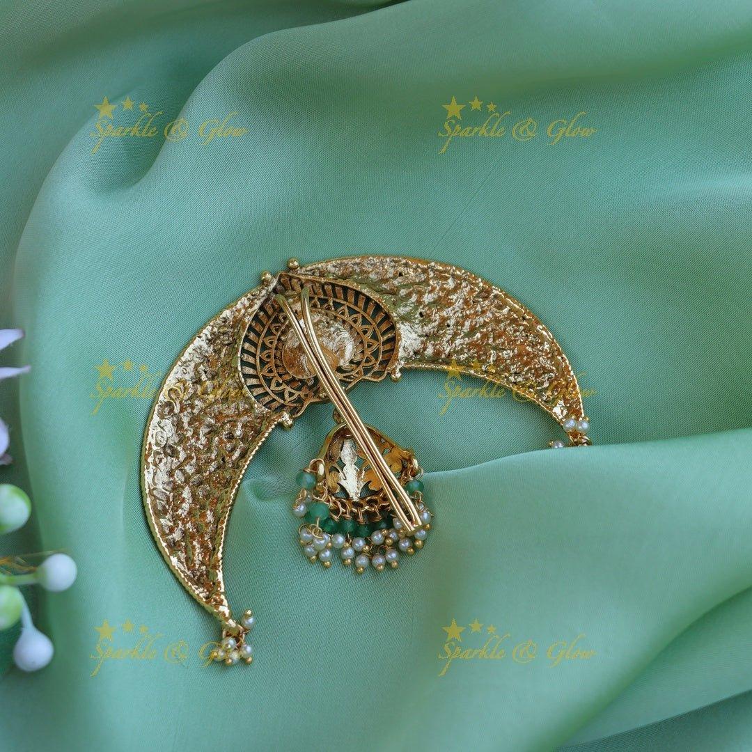 Beautiful half moon shaped pink and green stone hair pin - Sparkle and Glow