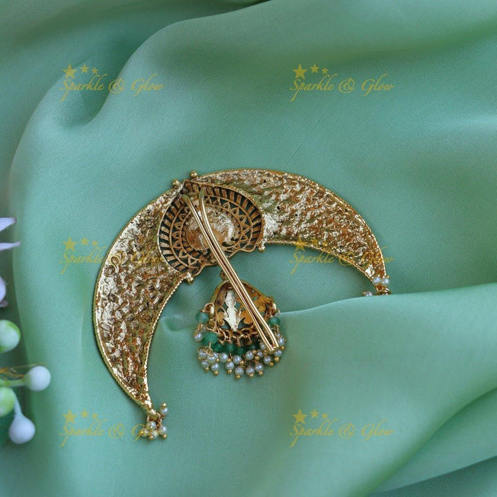 Beautiful half moon shaped pink and green stone hair pin - Sparkle and Glow