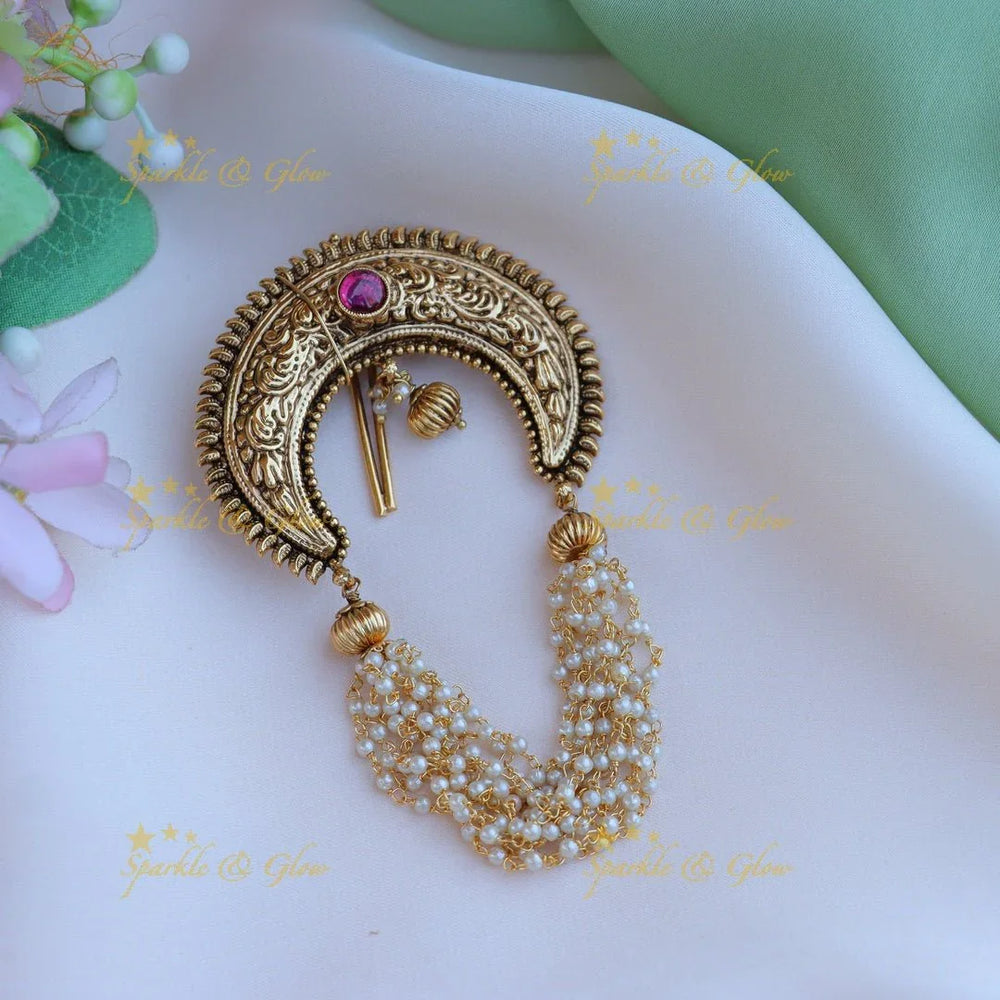 Gorgeous half moon shaped pearl hair pin - White - Sparkle and Glow