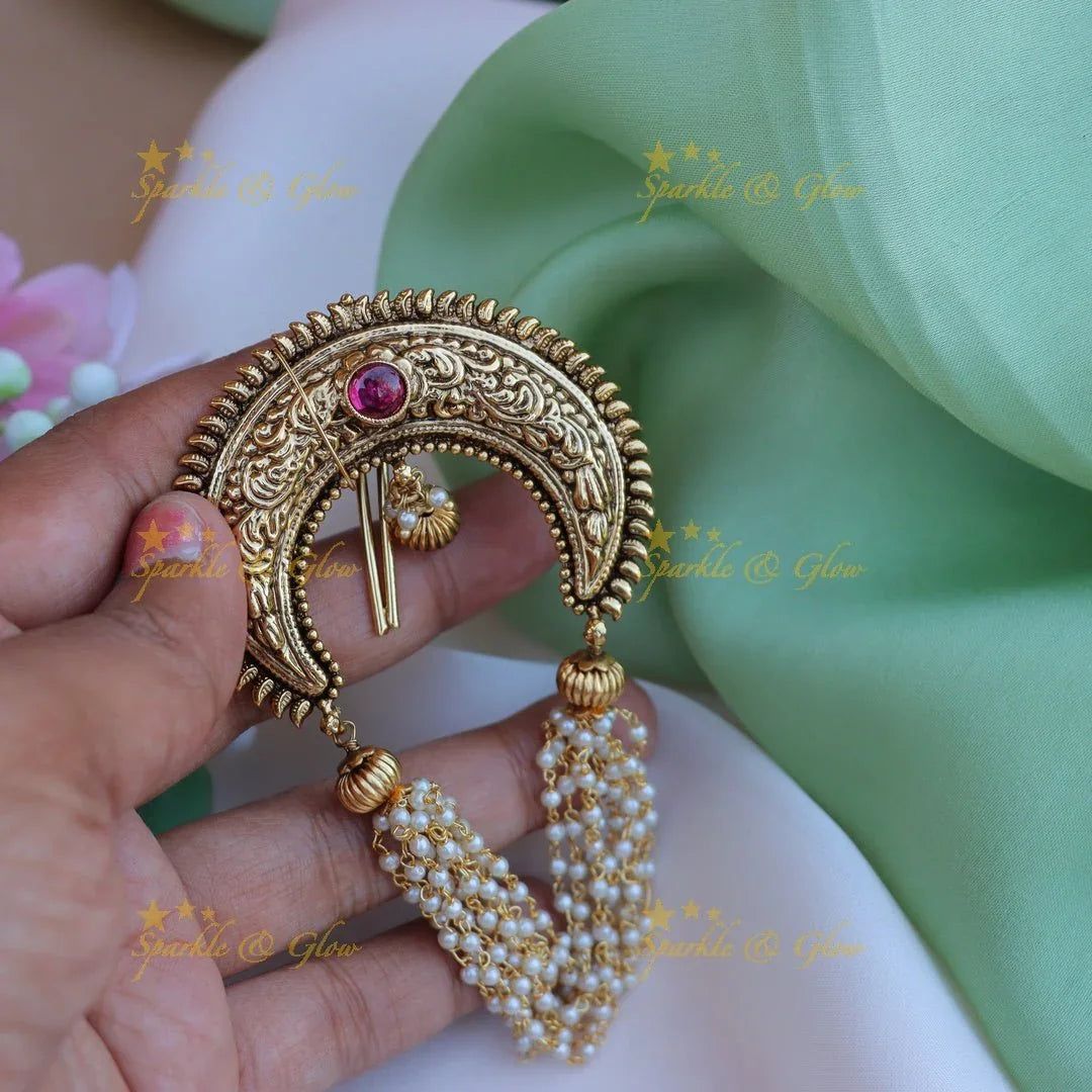Gorgeous half moon shaped pearl hair pin - White - Sparkle and Glow
