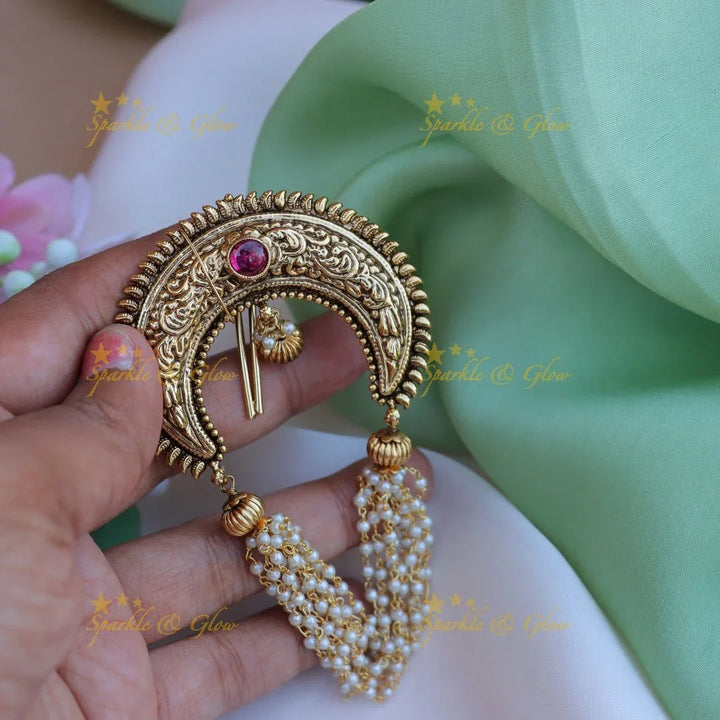 Gorgeous half moon shaped pearl hair pin - White - Sparkle and Glow