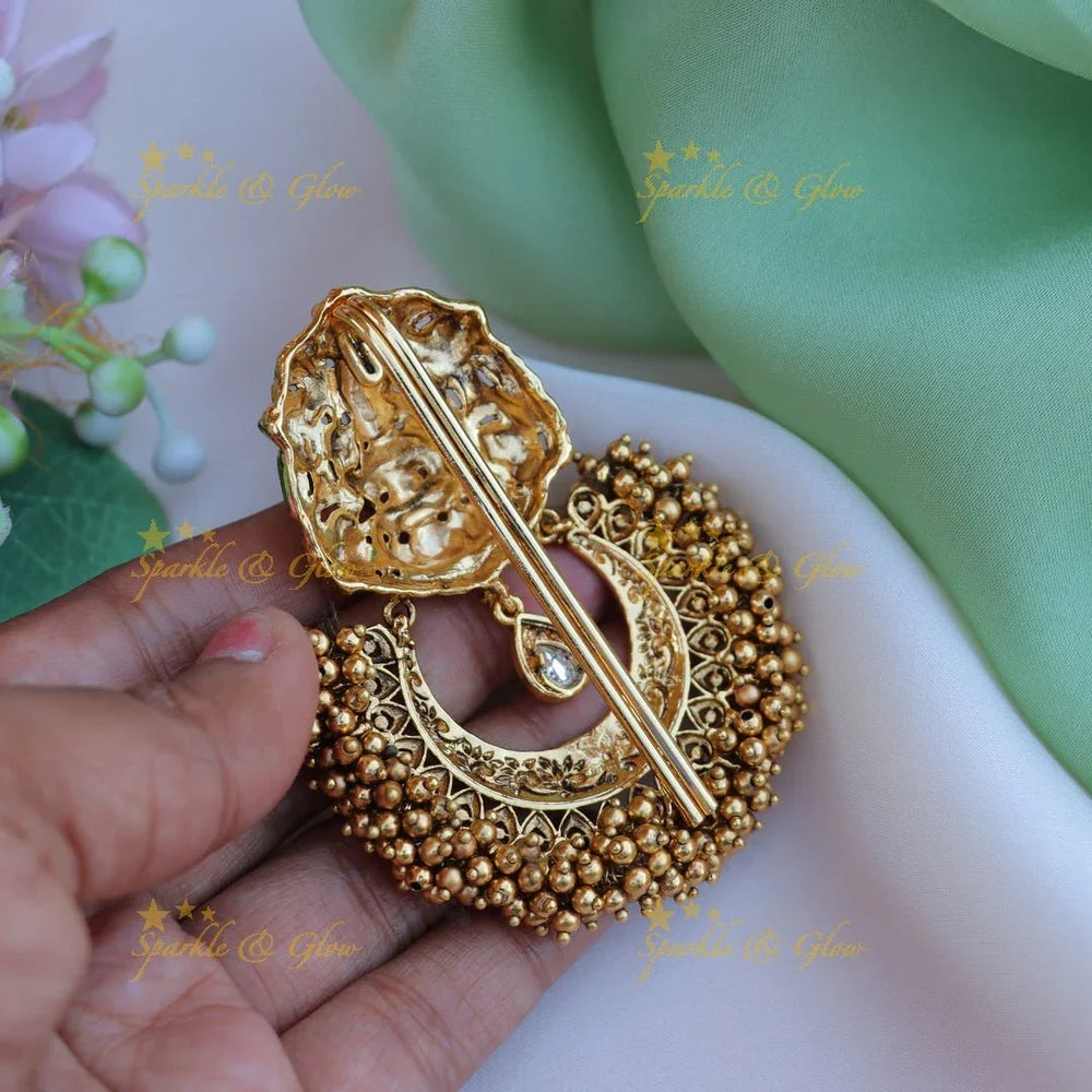 Gorgeous gold beads and lakshmi design hair pin - Sparkle and Glow