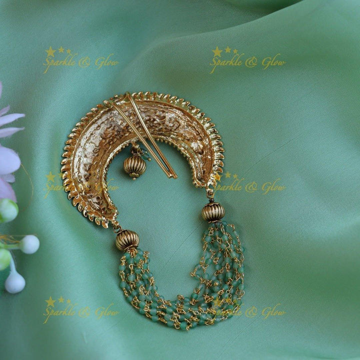 Gorgeous half moon shaped green beads hair pin - Green - Sparkle and Glow