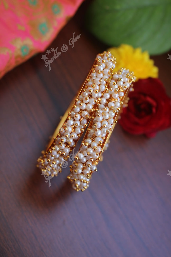 Matte polish pearl bangles a pair- 2.4