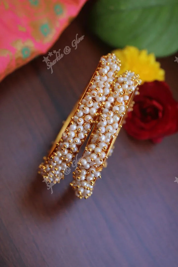 Matte polish pearl bangles a pair- 2.4 - Sparkle and Glow