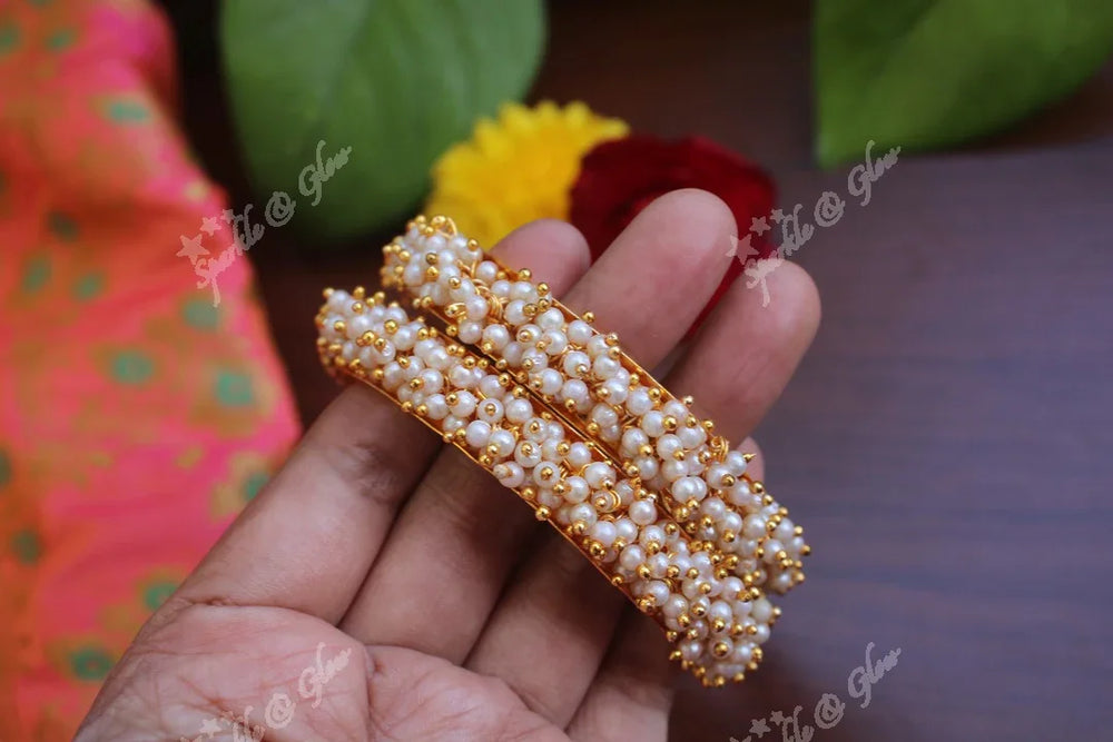 Matte polish pearl bangles a pair- 2.4 - Sparkle and Glow