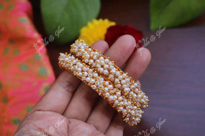 Matte polish pearl bangles a pair- 2.4