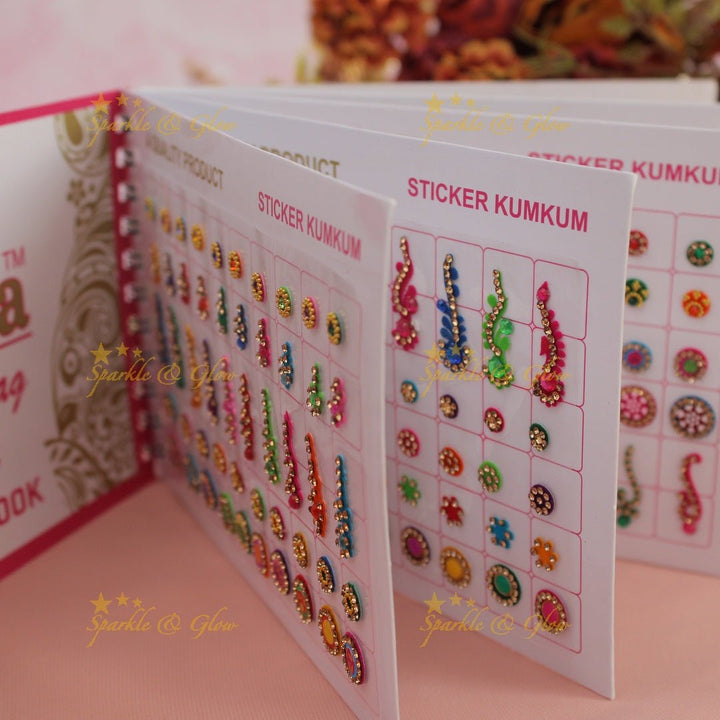 Navya Suhag stone with different shaped bindi small book in assorted colour - Sparkle and Glow - 