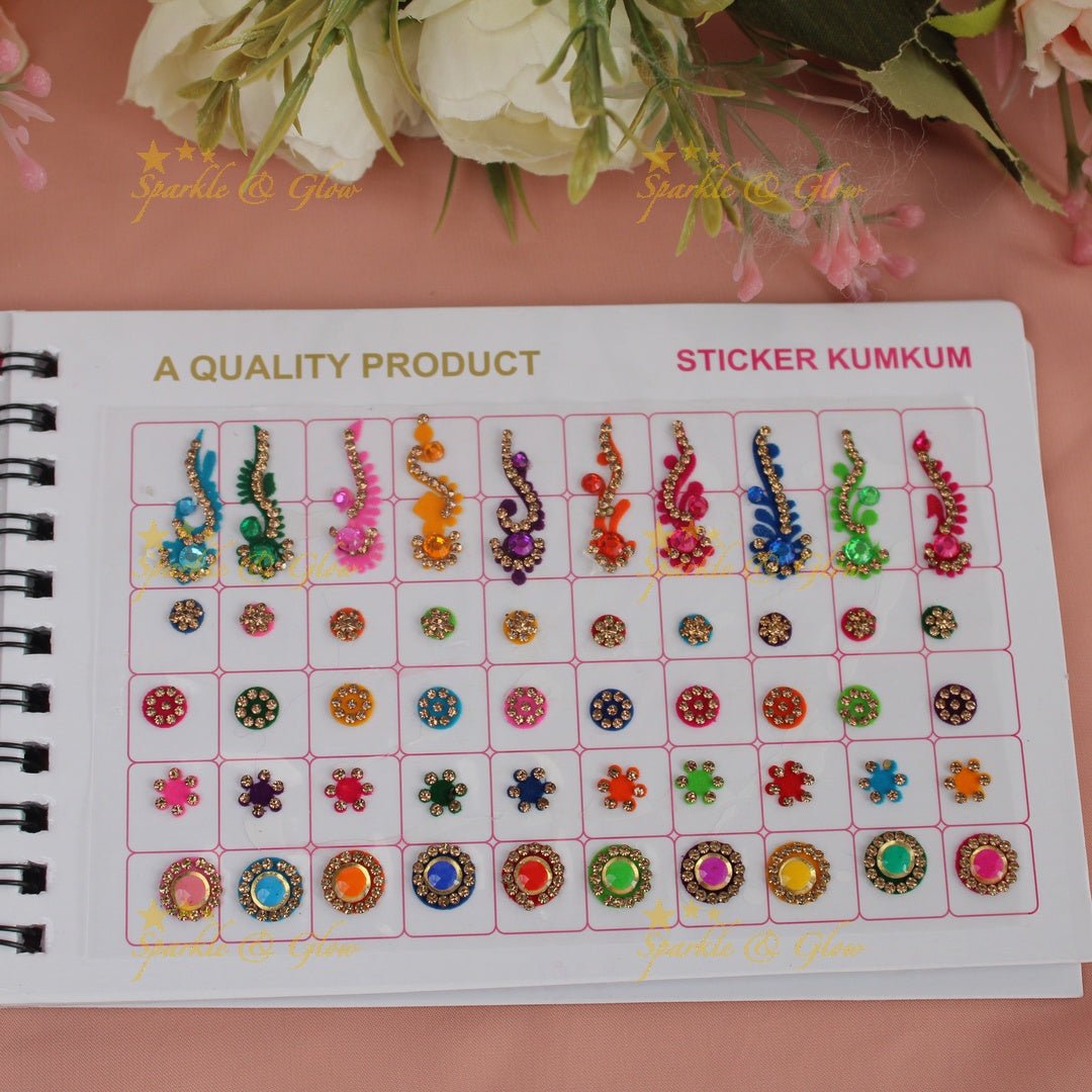 Navya Suhag stone with different shaped bindi small book in assorted colour - Sparkle and Glow - 