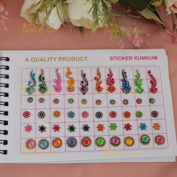 Navya Suhag stone with different shaped bindi small book in assorted colour - Sparkle and Glow - 