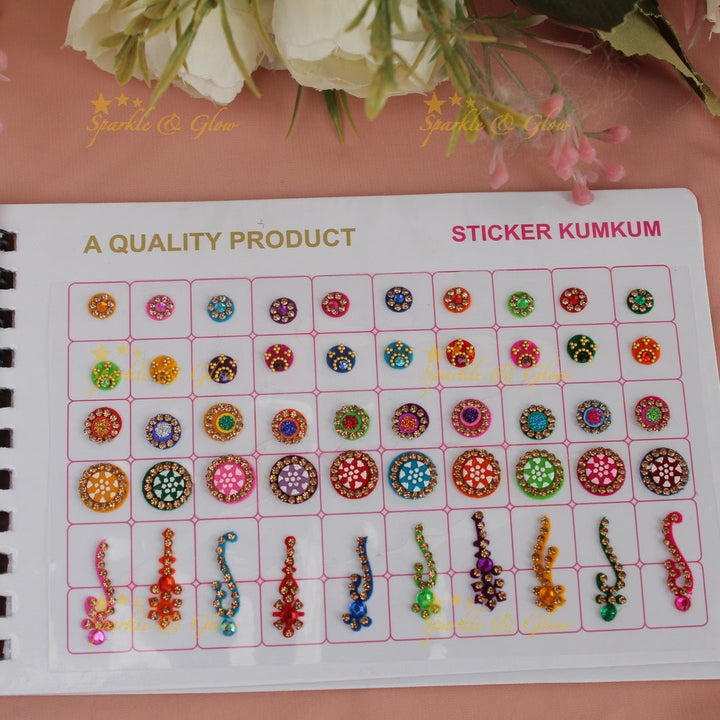 Navya Suhag stone with different shaped bindi small book in assorted colour - Sparkle and Glow - 