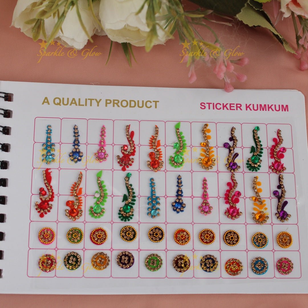 Navya Suhag stone with different shaped bindi small book in assorted colour - Sparkle and Glow - 