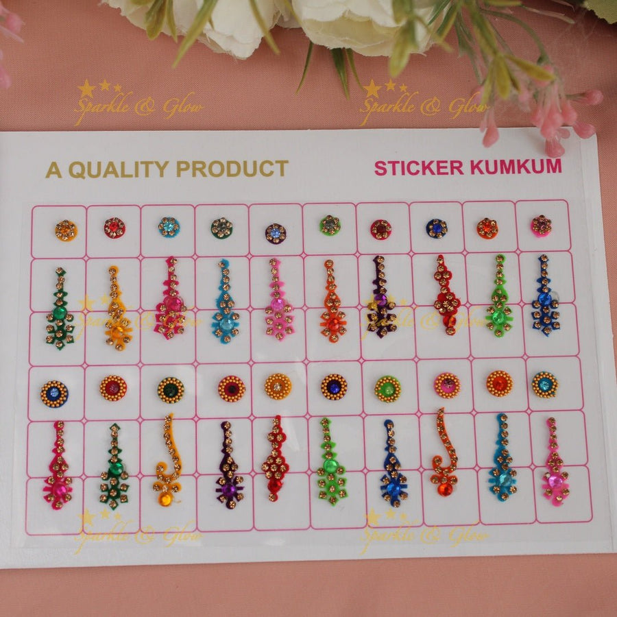 Navya Suhag stone with different shaped bindi small book in assorted colour - Sparkle and Glow - 