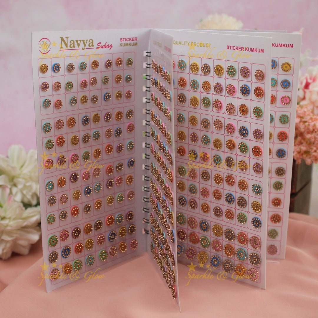 Navya Suhag Multi colour stones bindi small book - Sparkle and Glow - 