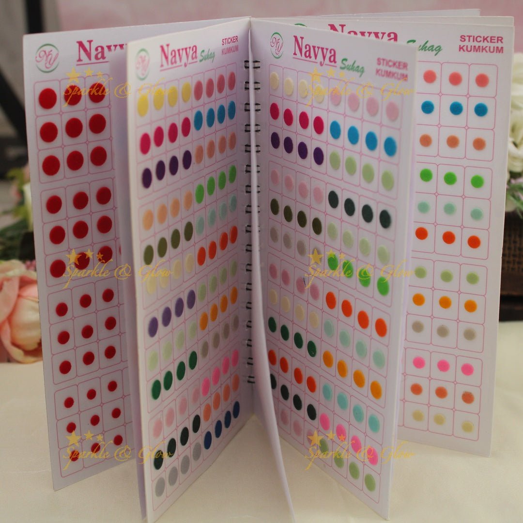 Navya Suhag plain round shaped kumkum bindi in different colours big book - Sparkle and Glow - 