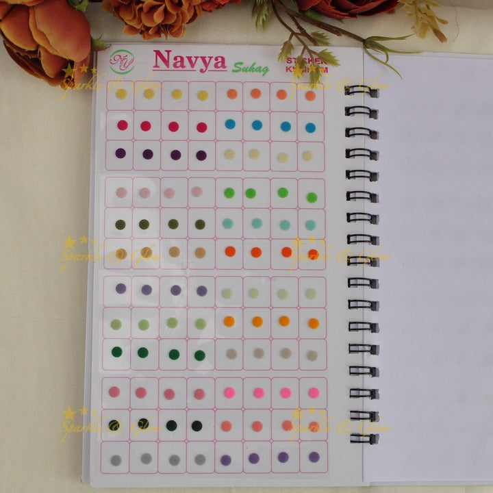 Navya Suhag plain round shaped kumkum bindi in different colours big book - Sparkle and Glow - 