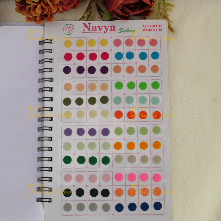 Navya Suhag plain round shaped kumkum bindi in different colours big book - Sparkle and Glow - 