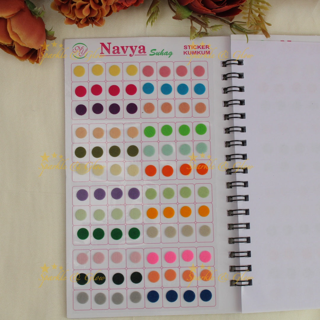 Navya Suhag plain round shaped kumkum bindi in different colours big book